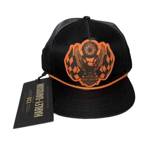 Harley-Davidson Other - Harley-Davidson 120th Anniversary Men's Racing Flag Eagle Black Snapback Hat Cap